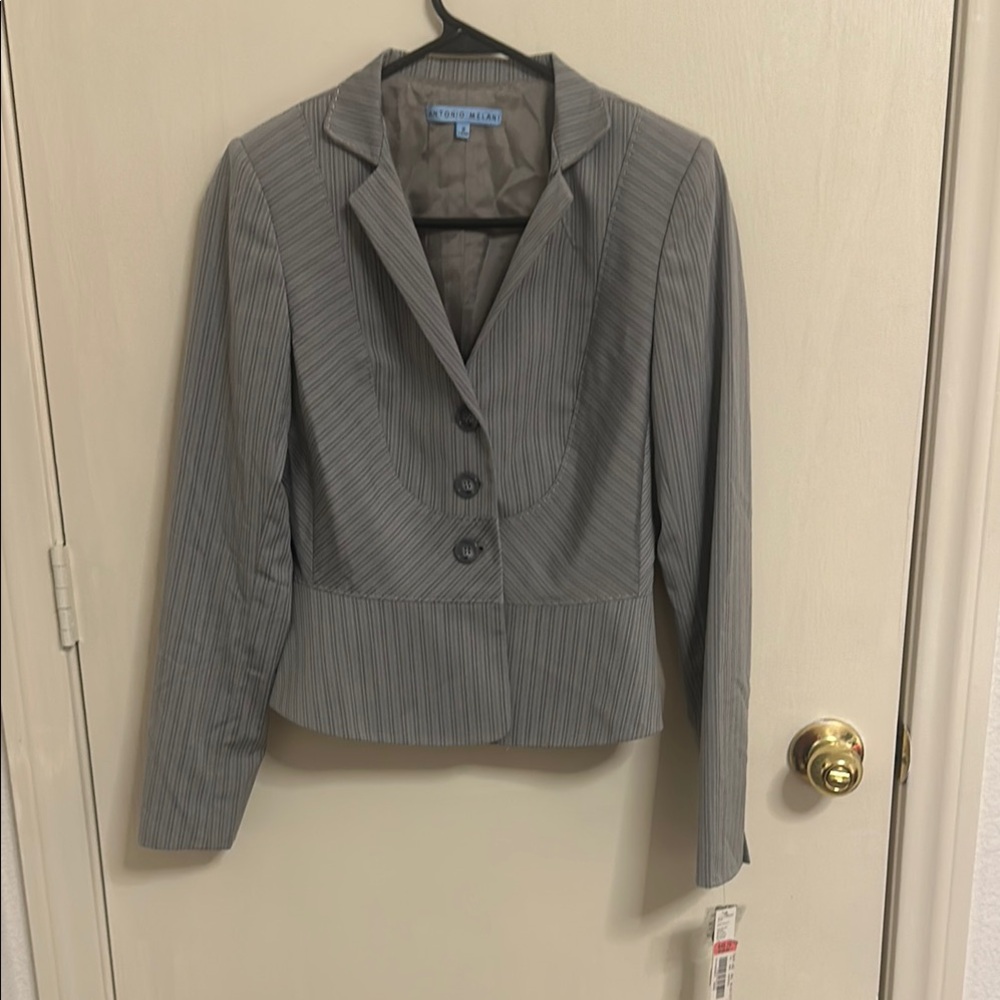 ANTONIO MELANI Gray Pinstripe Cropped Blazer